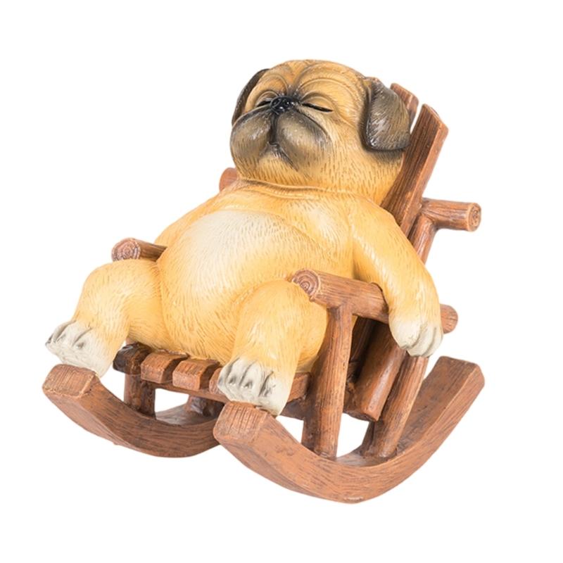 Resins Rocking Chair Cats Dog Figurine Cartoon Animal Miniature Statue for Home Office Tabletop and Shelves Decoration