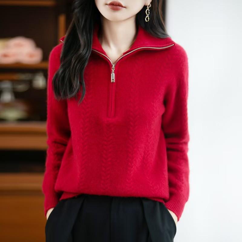 Womens Oversized Chunky Knit Turtleneck Zipper Sweater Soft Wool Pullover Winter Casual Top