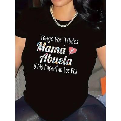 Women's Spanish Mama Abuela "I Love You Mom Grandma Forever" Print White Soft Crew Neck Short Sleeve Tee