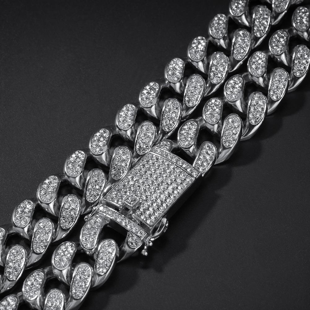 20Mm Full Diamond Men's Big Gold Chain Domineering Exaggerated Miami Chain Fashion Trend Jewelry Necklace Accessories