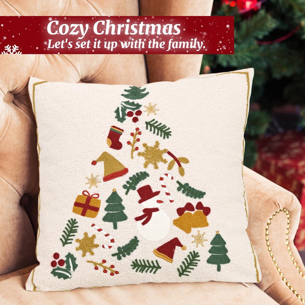 Christmas Holiday, Pillowcase, Teddy Velvet Embroidered Christmas Tree, Gift Living Room Sofa Pillow Cushion Cover.