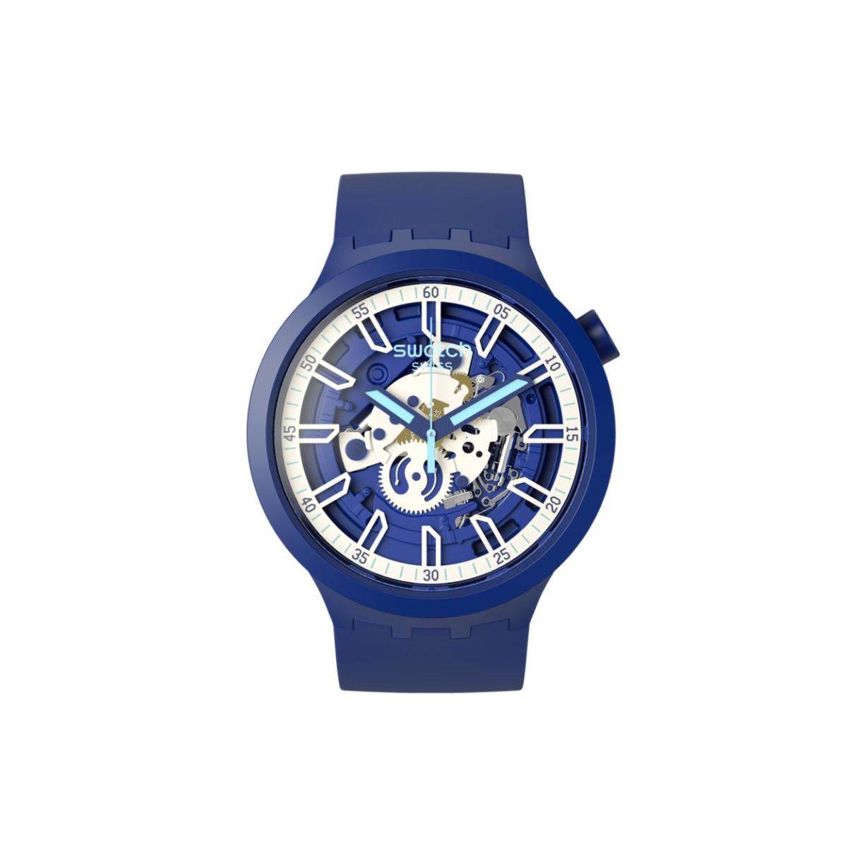 Swatch Big Bold Series X Underwater World Series Watch 47Mm Blue Dial Plastic Case Silicone Strap Unisex watches SB01N102 Blue