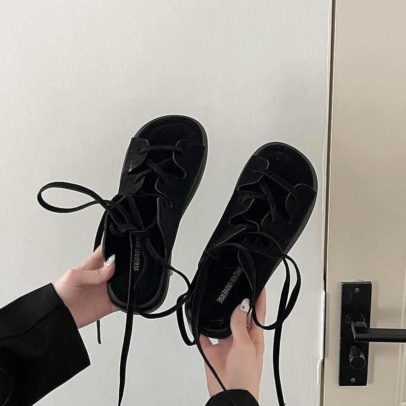 

Fashion retro niche strap Roman sandals women s 2025 summer new Korean version casual open-toed sandals beach shoes 35 чёрный