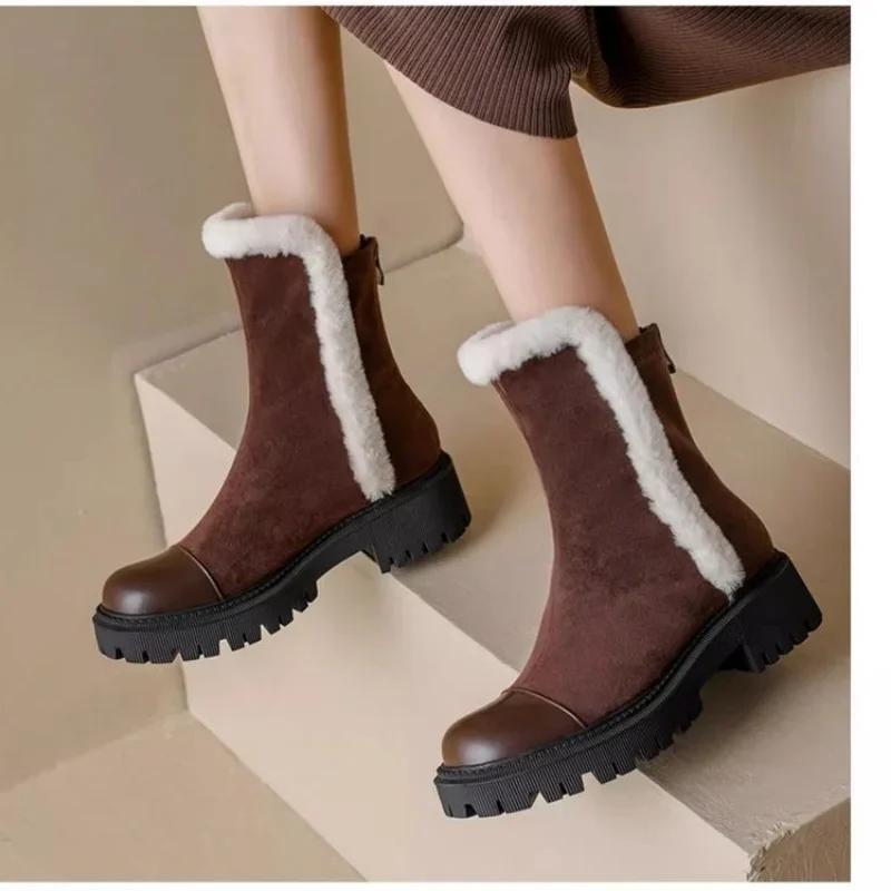 fashion Faux Suede Chunky Platform Ankle Boots for Women Non Slip Thick Plush Winter Boots Woman Warm Non Slip Cotton Padded Shoes Mujer