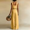 Women's Casual Square Neck Wide Leg Pants Set, Loose Sleeveless Vest Two-piece Set