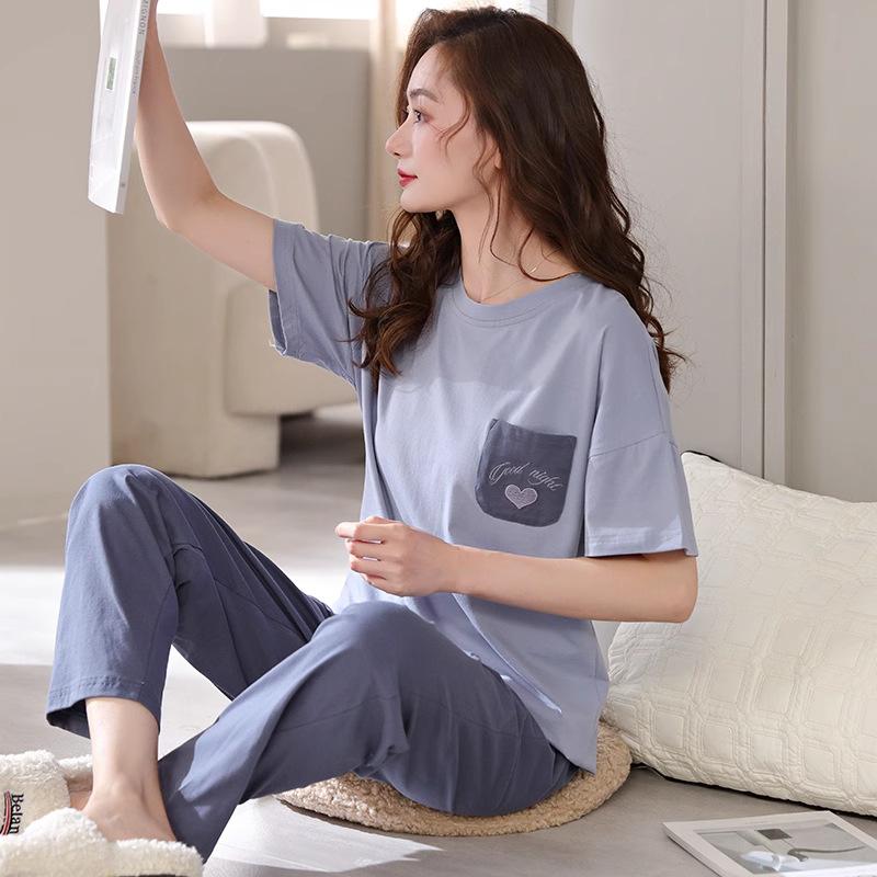 Pajamas women's summer cotton short-sleeved trousers thin summer cotton women's casual can wear summer loungewear