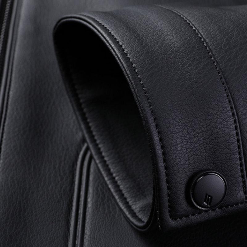 Mens Trend Smart Casual Windproof Faux Leather Jackets Male Bomber Retro Stand Collar Black Slim PU Zip-up Coats Streetwear