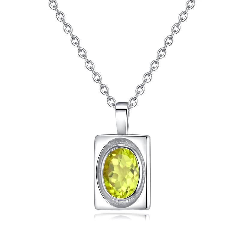 S925 Sterling Silver Necklace Women's Oval Natural Citrine Amethyst Pendant Garnet Peridot Clavicle Chain
