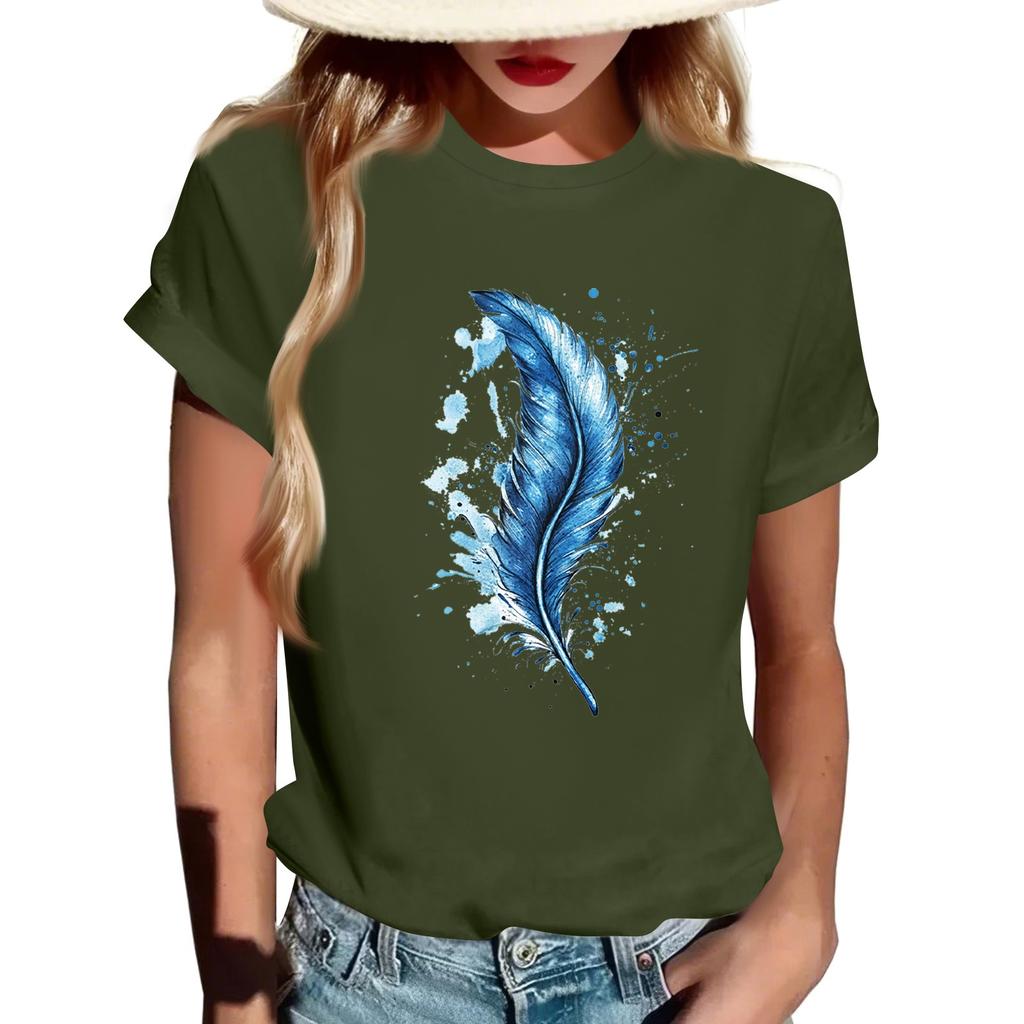 Women's Fashion Casual Printed Short Sleeve Round Neck Pullover Tops