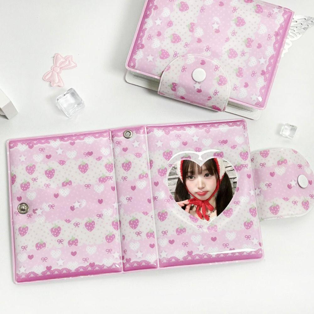 Pink Love Bow Card Album PVC with 16 Internal Pages Photocard Binder 3 Inch Mini Collectible Card Album Postcard Book