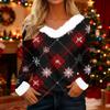 Women's T Shirt Tee Christmas Shirt Long Sleeve Party Christmas Print Fleece Collar V Neck Top