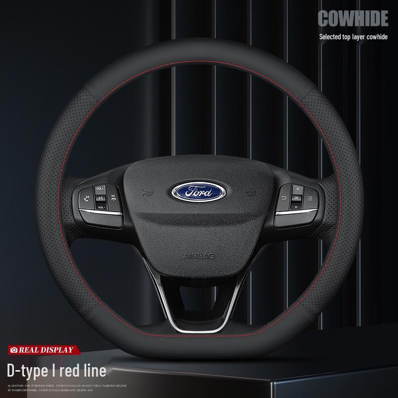 Premium Genuine Leather Steering Wheel Cover for Ford – Ultra-thin, Anti-slip Fit for Edge, Focus, and Yi Bo Models