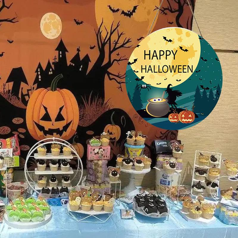 Round Wooden Halloween Hanging Sign Decorations for Home