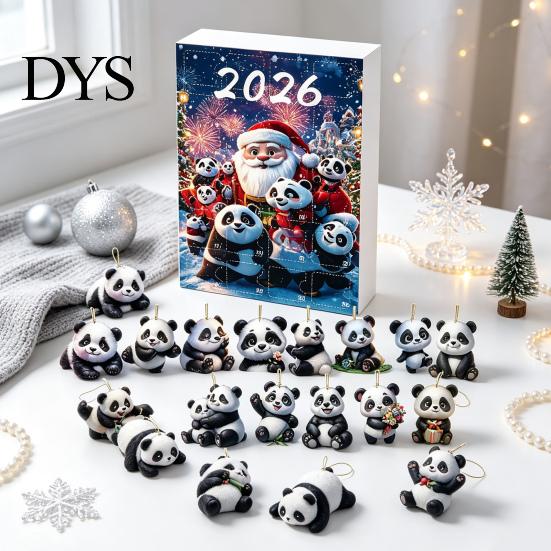 Collectible Panda Box Set Advent Calendars 2026, 2D Acrylic Cute Hanging Ornaments for Animal Xmas Tree, 24 Days Christmas Countdown Calendar,