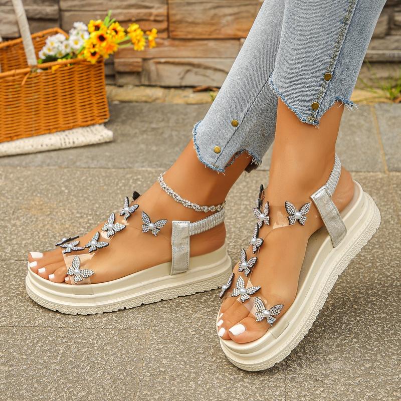 

Летние легкие/нескользящие удобные повседневные женские кроссовки Модные новые с круглым носком и бабочкой Сексуальные сандалии на толстой подошве 36 белый