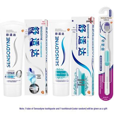 Sensodyne Oral Care Bundle: Fresh Mint & Repair Toothpaste with Toothbrush
