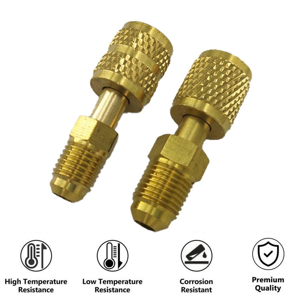 2Pcs AC Refrigerant Adapter SAE External Thread 1/4 Adapter To Charging Hose Pump Brass 5/16 SAE For R410 Valve System