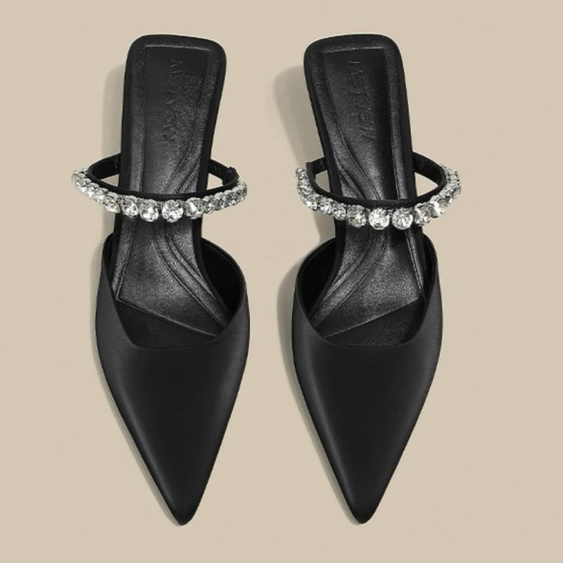 

Модные женские сандалии Baotou Весна Новые Остроносые С мелким вырезом Хрустальные с Нескользящей износостойкой Тонким каблуком Шлепанцы 35