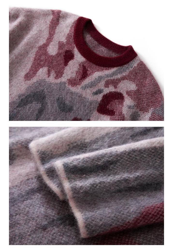 Women's Cashmere Wool Jacquard Knit Sweater - Thickened Loose Pullover for Autumn/Winter