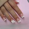 24pcs Short Square Pink Simple French False Nails with Glue Pearl Bow Design False Nails Press on Nails Full Cover Nail Tips Art