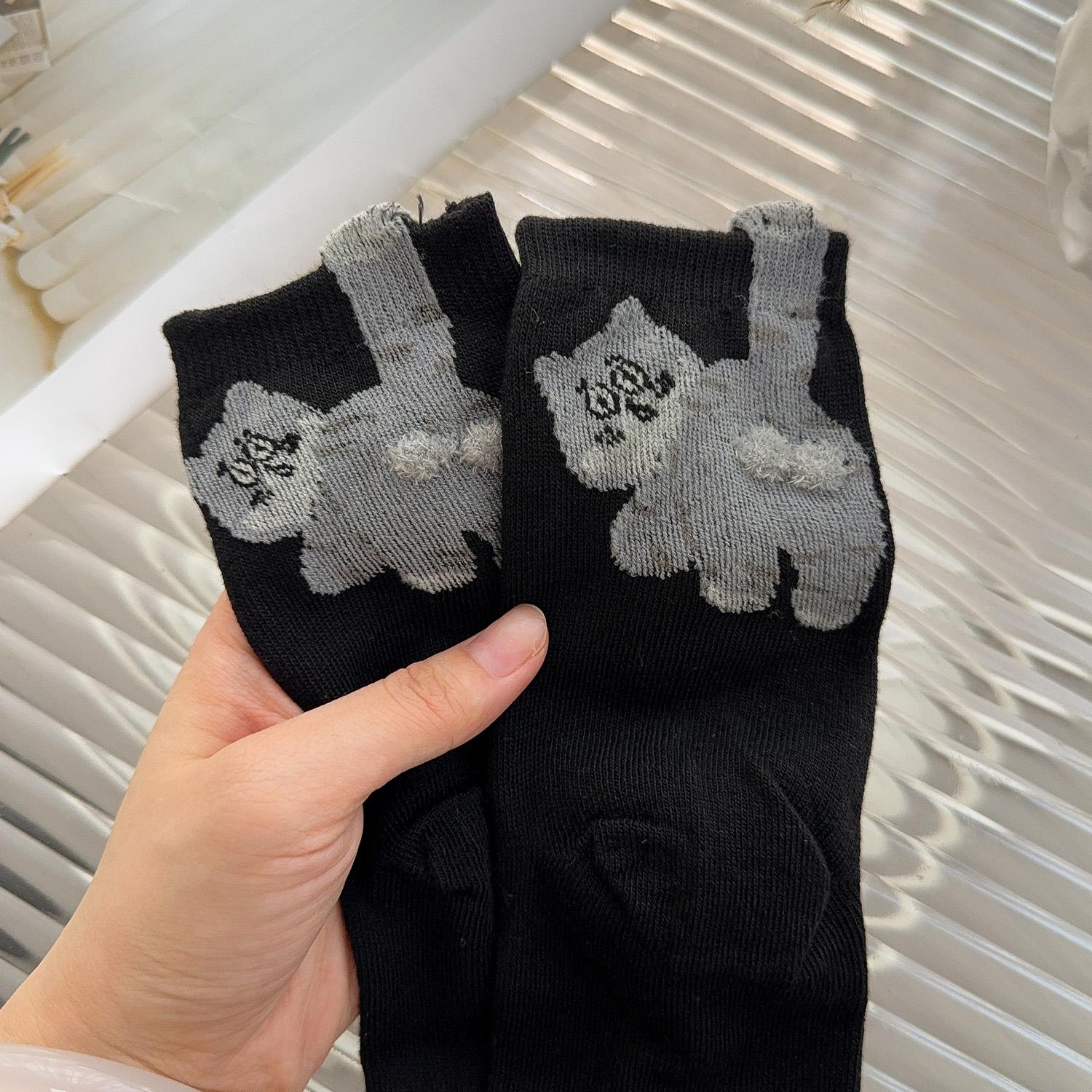 Cat Egg Cotton Socks Couple Socks Cat Balls Kawaii Hand Knitting Socks Cartoon Cat Creative Gifts One Size чёрный