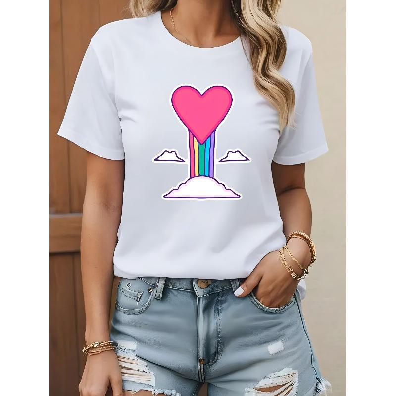 for plus Size - For Plus Size - for Plus Size - for Plus Size - Casual Short Sleeve T-Shirt Featuring a Pink Heart Cloud Design,
