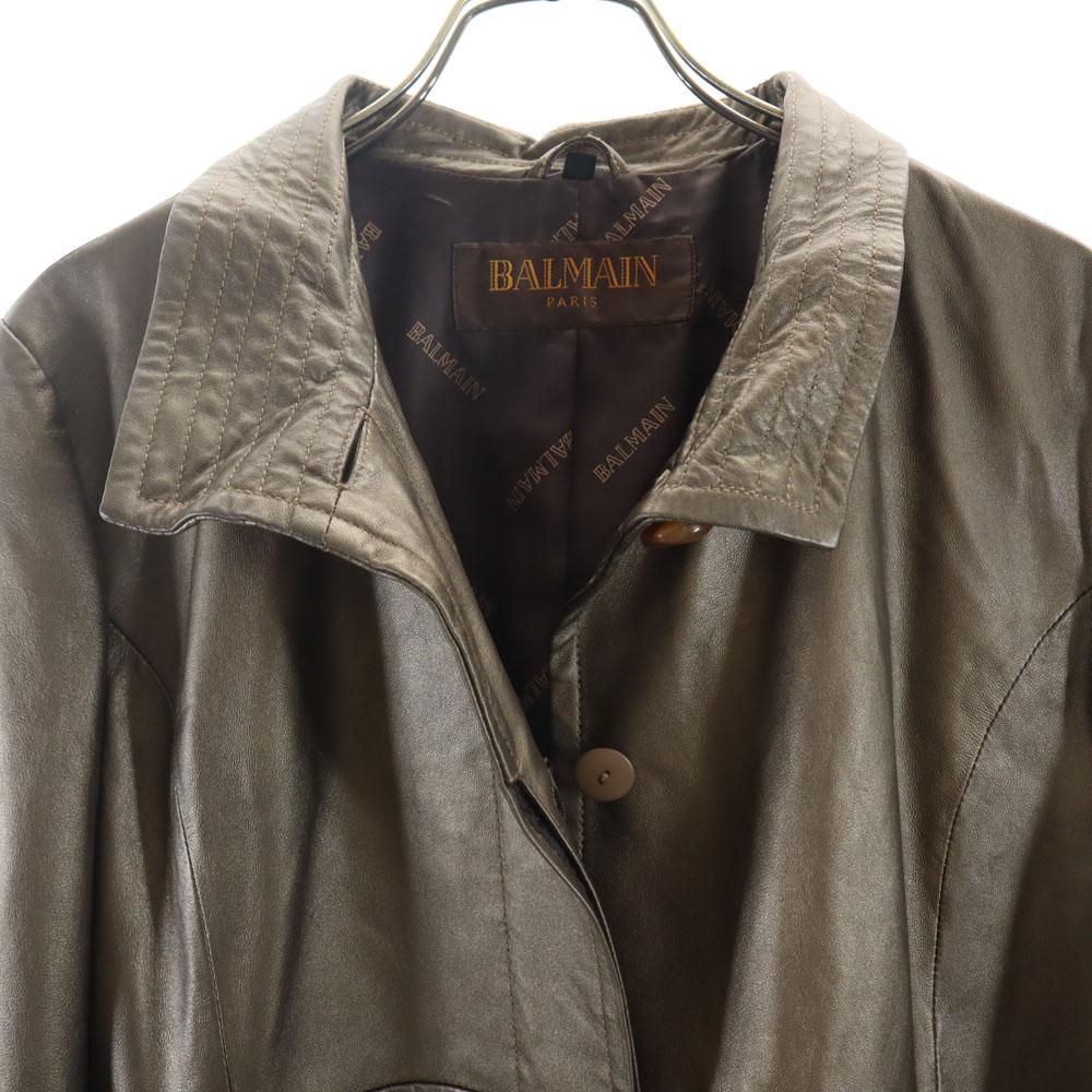 BALMAIN Sheepskin Leather coat 13 Brown PARIS Women Used