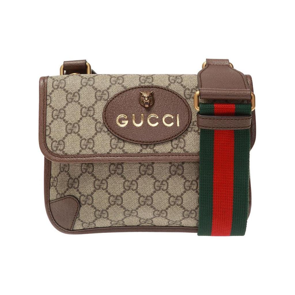 Gucci GG Supreme Reversible Tiger Head Magnetic Closure Shoulder Canvas And Leather Trim Crossbody Bag Small Unisex Crossbody Bag 501050-9C2VT-8745
