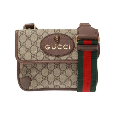 Gucci GG Supreme Oboustranná taška přes rameno s tygří hlavou a magnetickým uzávěrem, plátěná s koženými detaily, Malá unisex crossbody taška 501050-9C2VT-8745