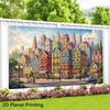 2D Cartoon City Backdrop, Colorful European Town & Rainbow Photography Banner