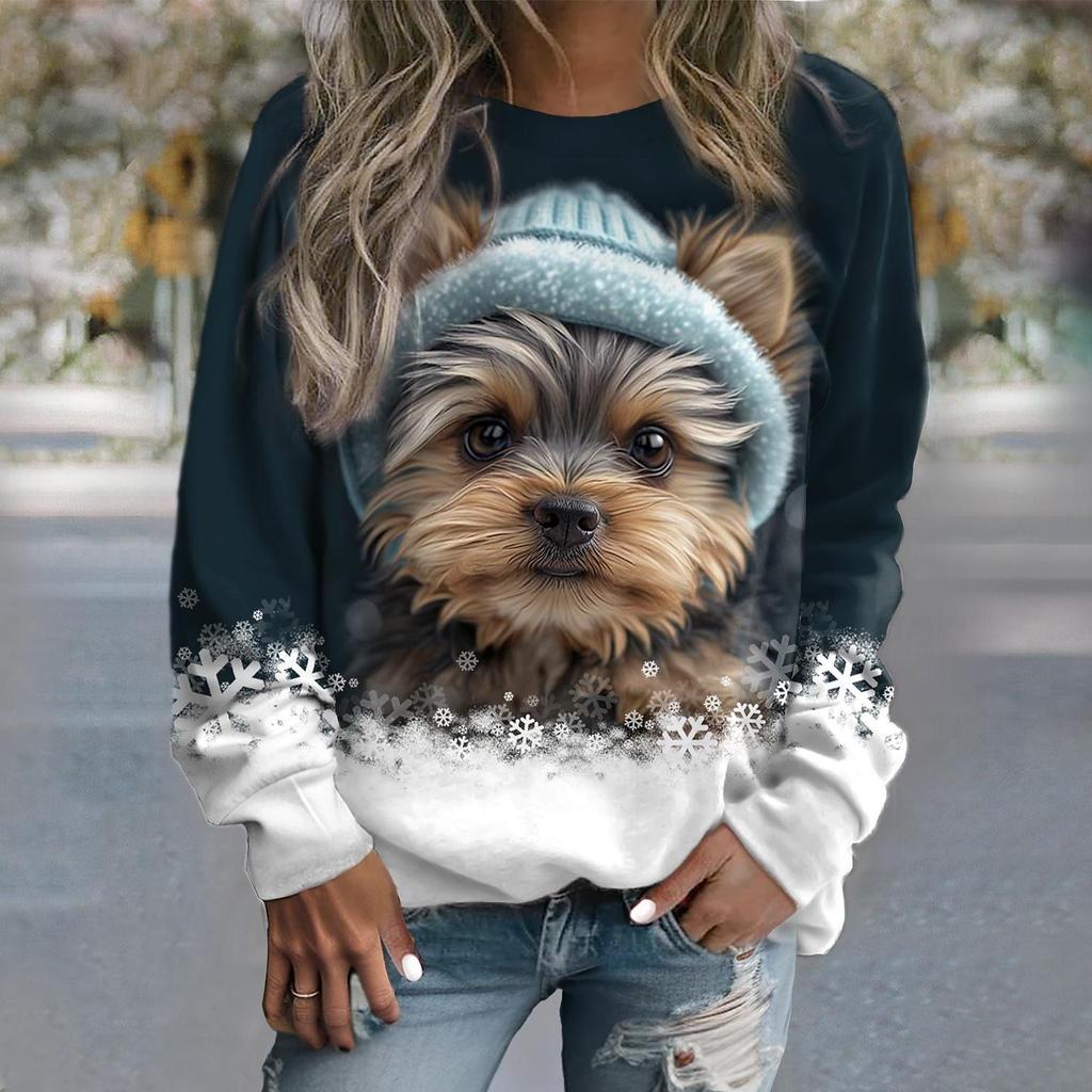 Cute Animal Cat Dog round-neck sweatshirt 3D Print Women Streetwear Autumn Fashion Sweatshirts Pullovers Woman Clothing
