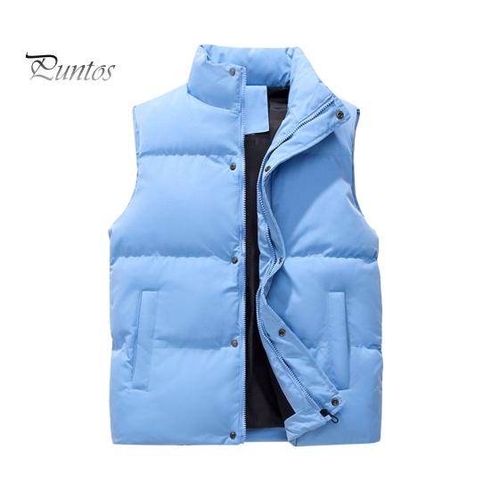 Men Windproof Vest Stand Collar Sleeveless Button Zipper Closure Waistcoat with Pockets Solid Color Thickened Down Vest Coat