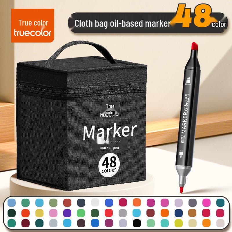 Dual Tip True Color Oil-Based Markers: 48 Vibrant Colors for Elementary Students' Art, Anime Design, and Graffiti.