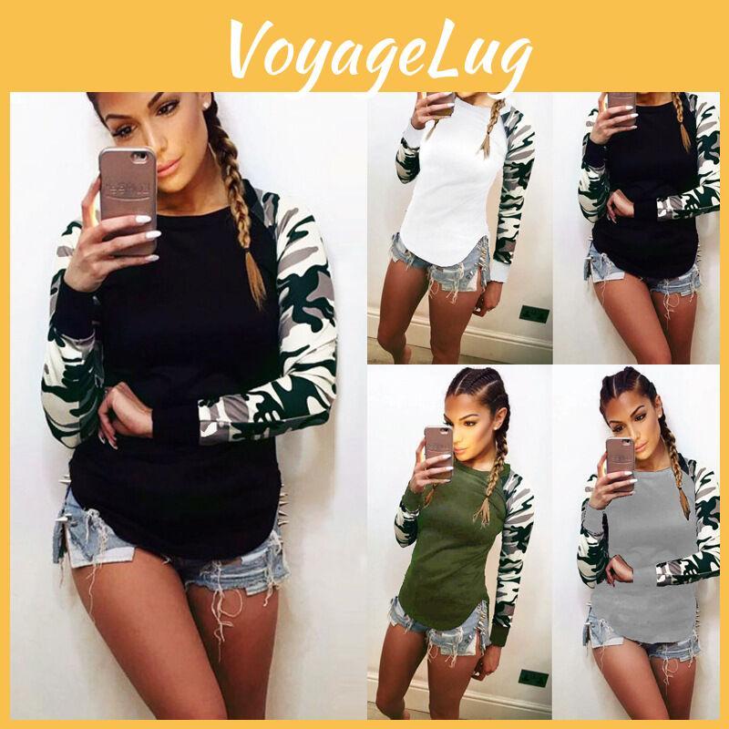 Premium Quality Damen Camouflage Printed Long Sleeve Pullover T-shirt For Stylish Comfort