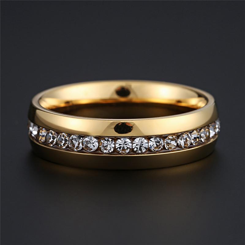 Modyle New Fashion CZ Stones Ring for Women Punk Vintage Gold CopperColor Stainless Steel Crystal Finger Band Elegant Jewelry