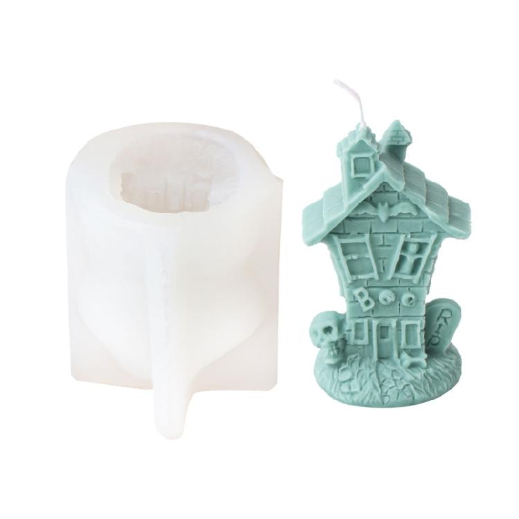 Easy Demold Silicone Candle Maker Reusable Halloween Themed Candle Mould Ghostly House and Tombstone Candle Mold