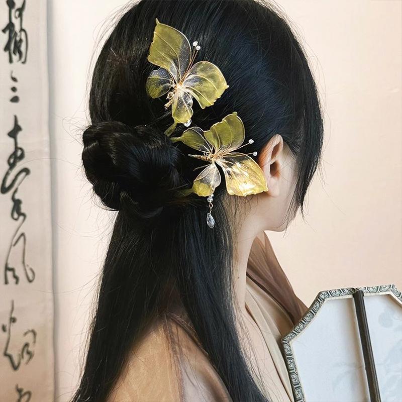 1 szt. Elegancka spinka do włosów w kształcie motyla w stylu Hanfu, retro, płynący dodatek do włosów, starożytna wróżka, retro spinka do włosów, antyczna