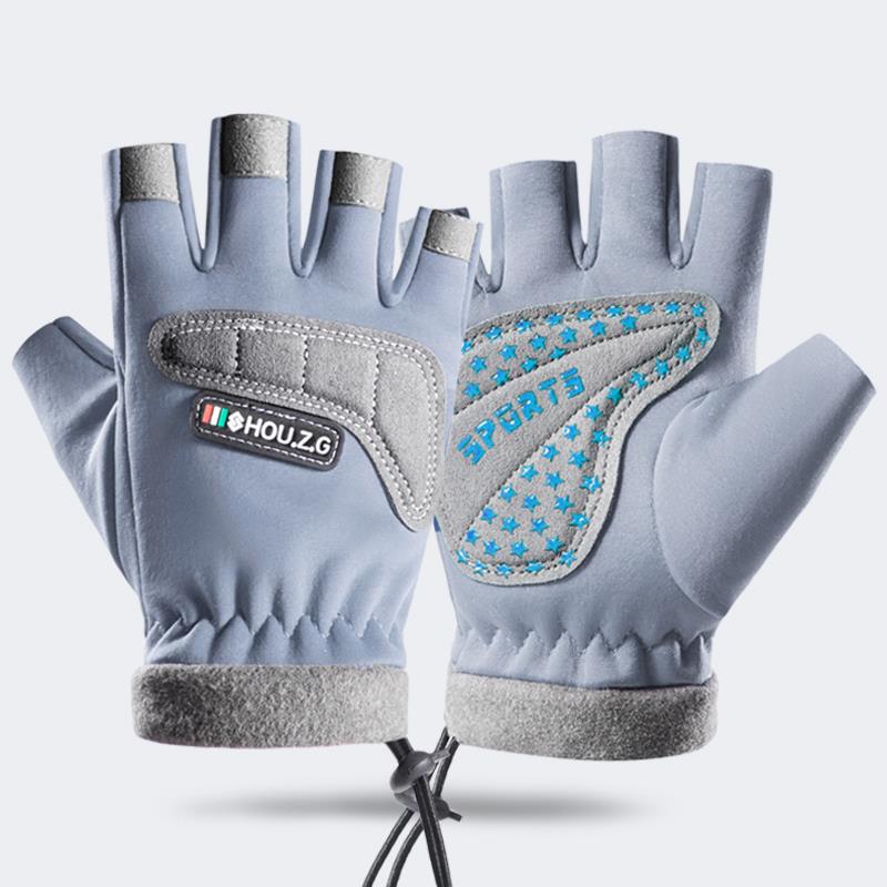 Autumn and winter children's half-finger gloves, velvet warm boys and girls, non-slip half-finger children, student sports riding