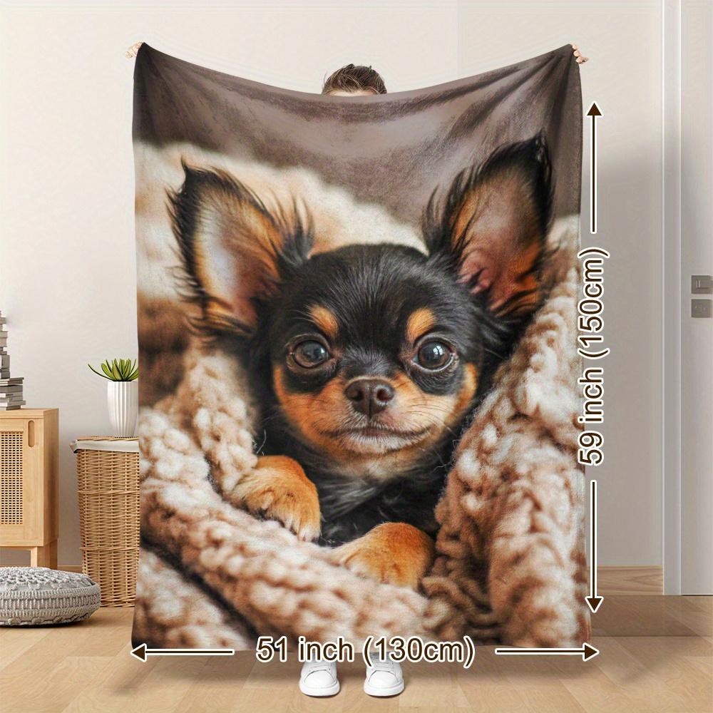 VIKAMA Chihuahua Puppy Flannel Blanket Modern Style Soft Comfort Office Air-Conditioned Blanket Four-Season Use Pet Lover Gift