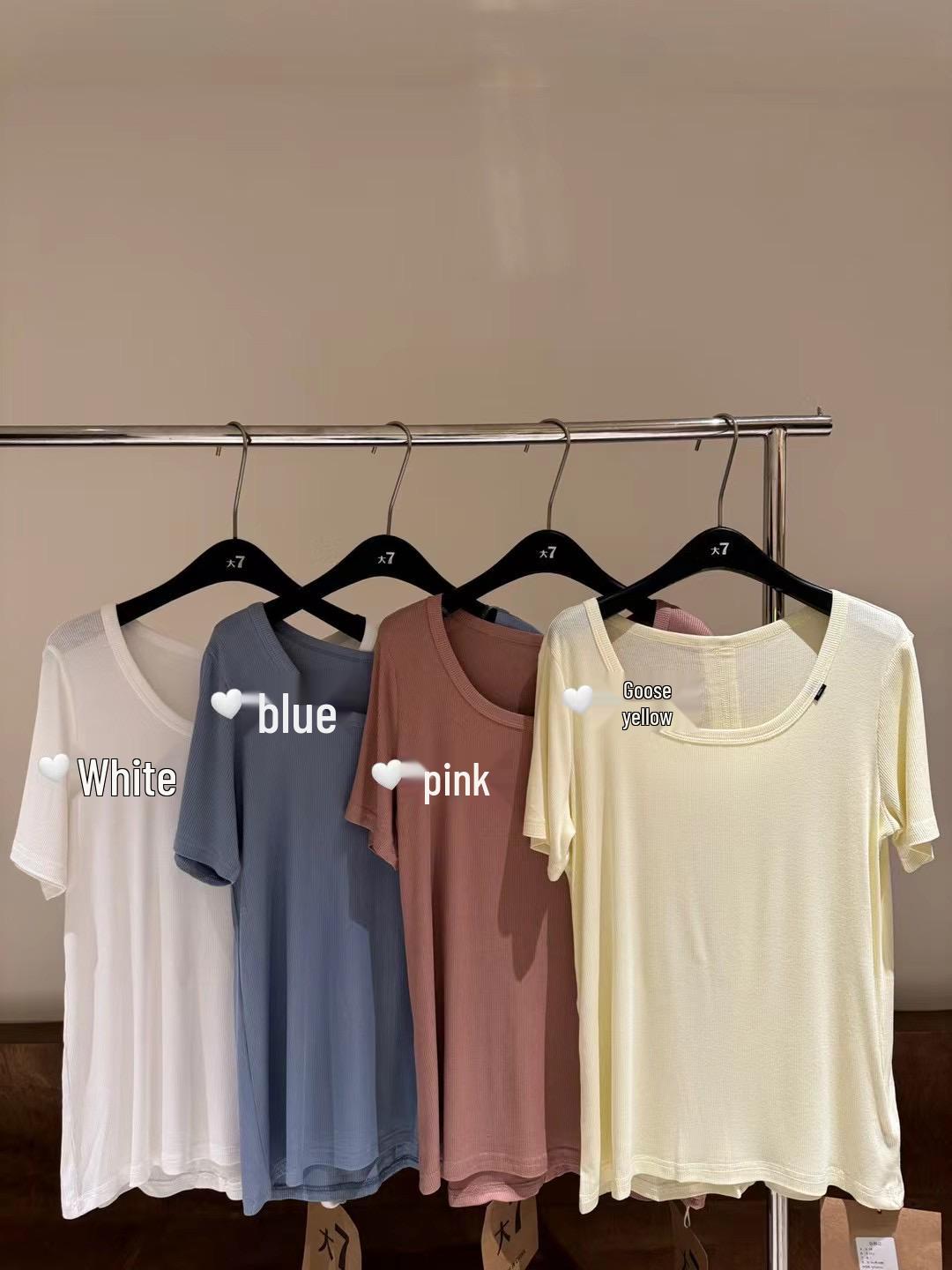 

Women s Plus Size Korean Style Ribbed U-Neck Short Sleeve T-Shirt - Summer Casual Fit One Size