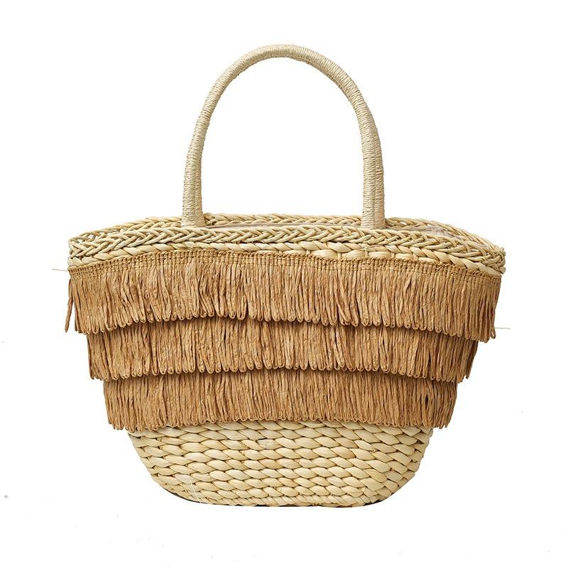 

Плетеная сумка-тоут с кисточками, пляжная модная трендовая сумочка, женская отпускная ручная соломенная сумка хаки