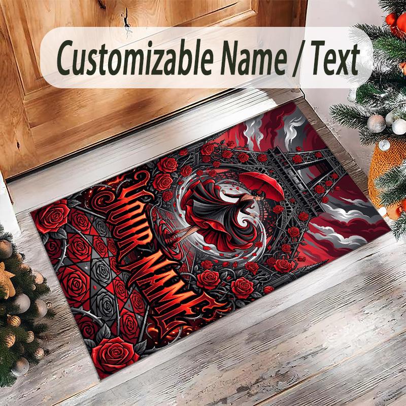Hearts Theme Crystal Velvet Floor Rug Personalized Custom Name Text Warm Carpet Home Decoration
