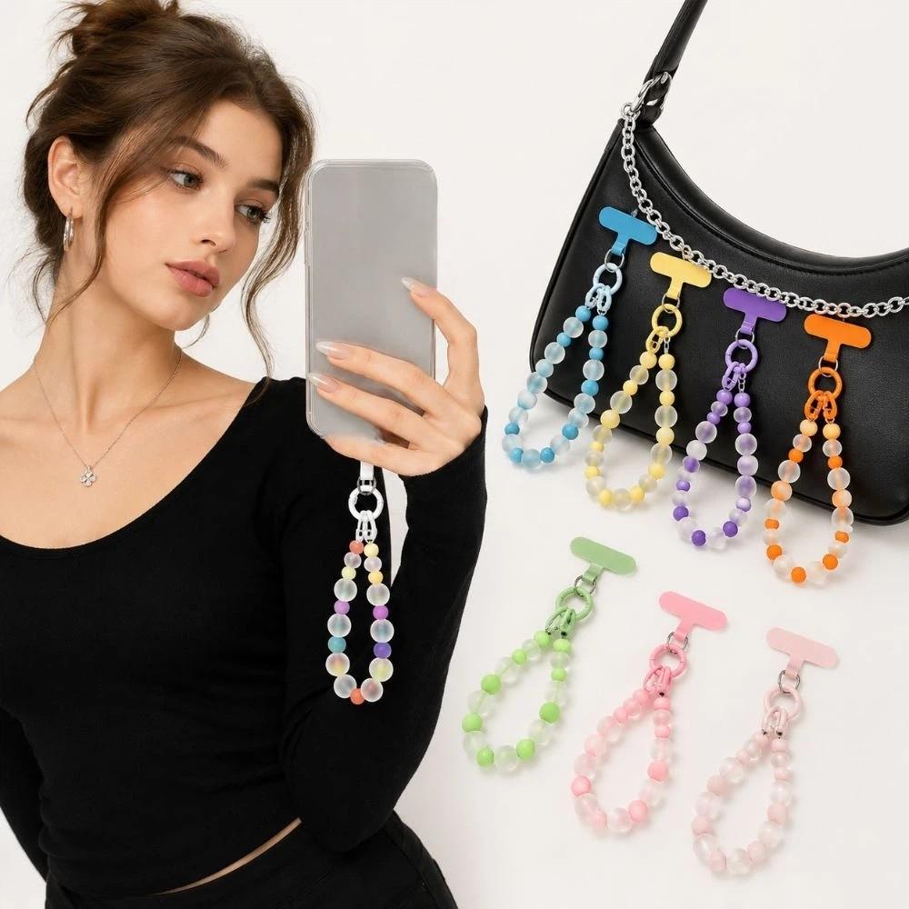 Anti-lost Beaded Keychain Pendant Dopamine Mobile Chain Lanyard Gifts Phone Charms For Women Girls