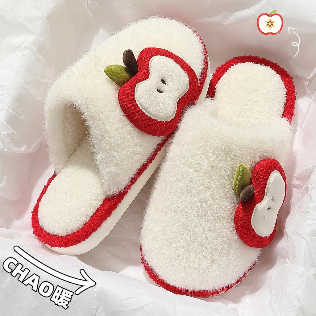 Bow cotton slippers couple indoor home winter warm thick bottom non-slip stepping on shit fluffy slippers winter