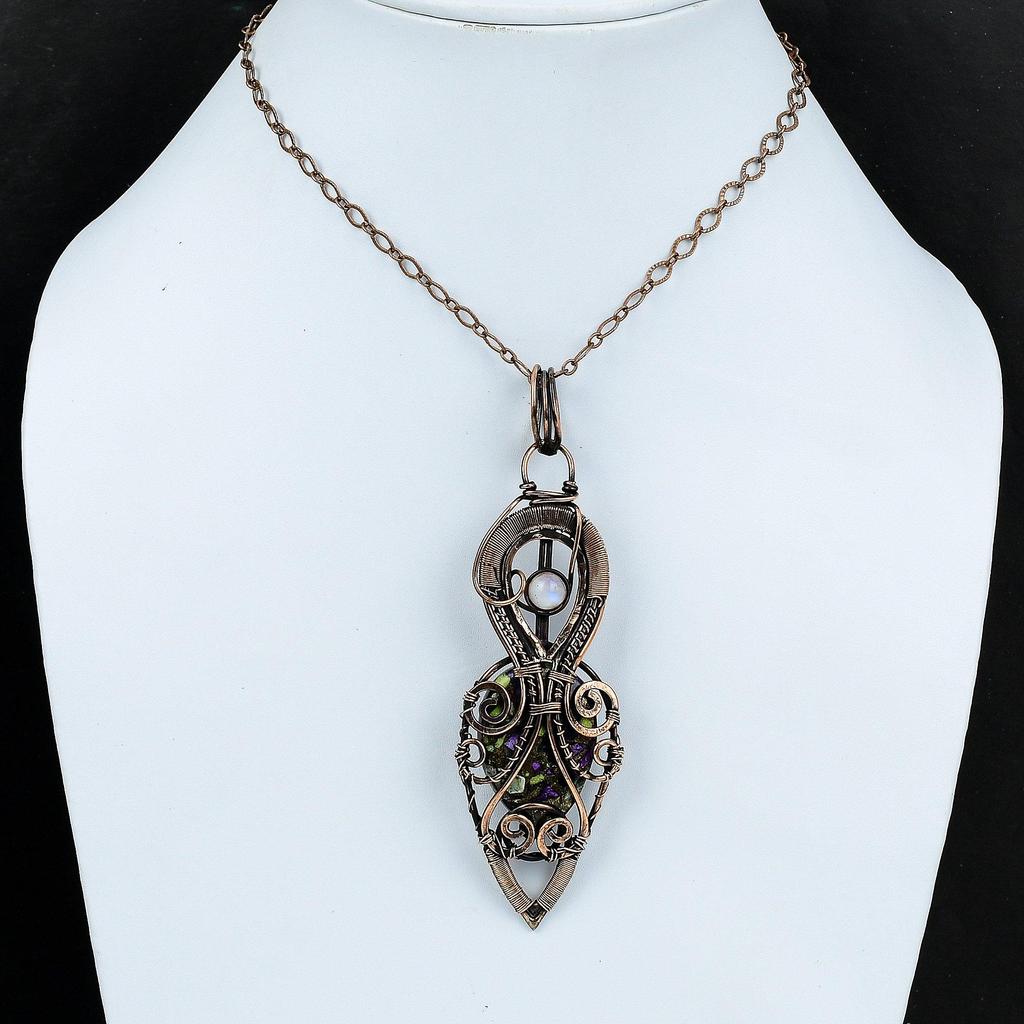 Copper Stichtite Pendant Copper Wire Wrapped Pendant Copper Jewelry Rainbow Moonstone Pendant Handmade Jewelry Gemstone Pendant Gift For Her