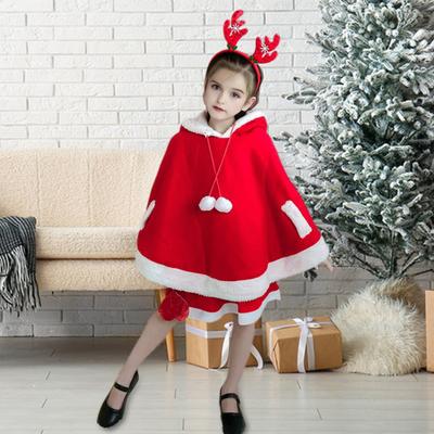 Children Christmas Cloak Hooded Drawstring Plush Ball Decor Color Matching Hooded Antler Design Thick Keep Warm Unisex Performance New Year