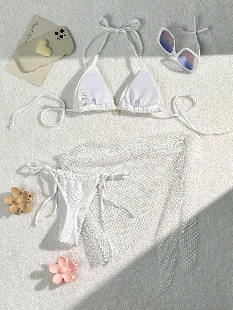 Popular Sexy Strappy Bikini Set with Mesh Wrap Skirt - European & American Style Women's Swimwear