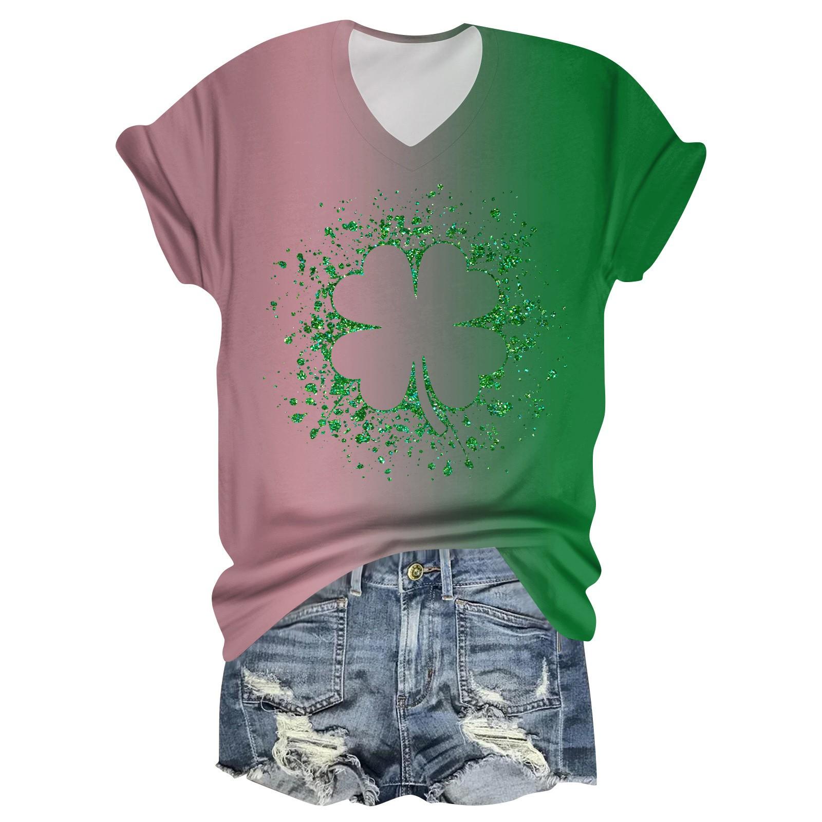 

Женская модная повседневная футболка с коротким рукавом и V-образным вырезом XXXXL зелёный