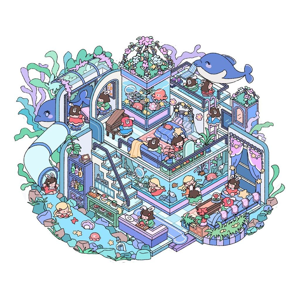 

3D стереоскопический эффект миниатюры сцены наклейки PET кабина сцены наклейка детская игрушка Mermaid Princess