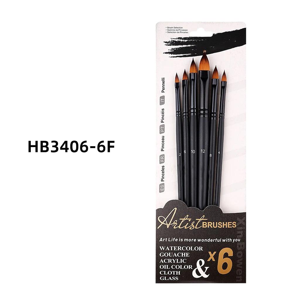 6/12 Pcs Nylon Brush Set for Students To Paint Acrylic Paint Pen Black Rod Children's Watercolor Pen Art Material Painting Brush